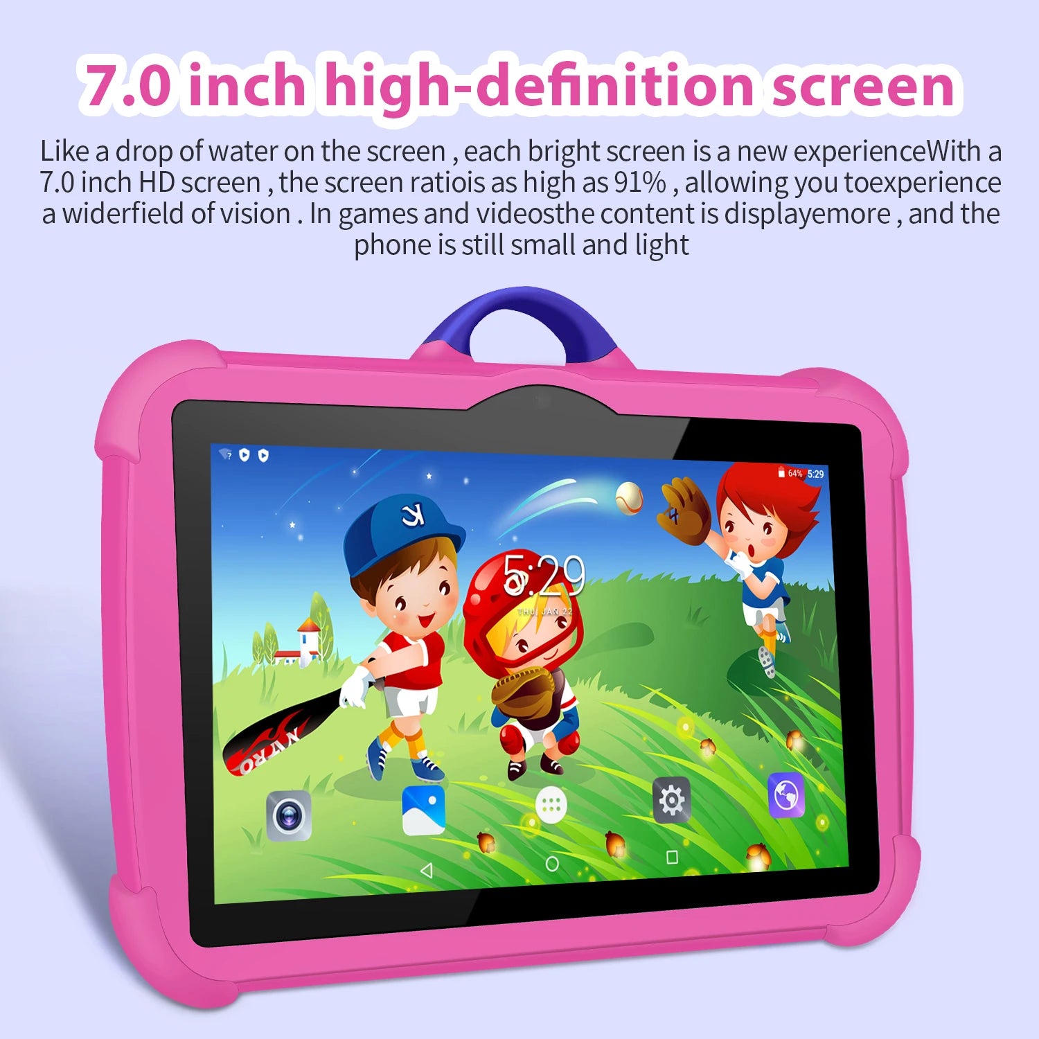 Tablette Enfant 7’'Jeux & Apprentissage, Coque Cartoon Anti-Choc